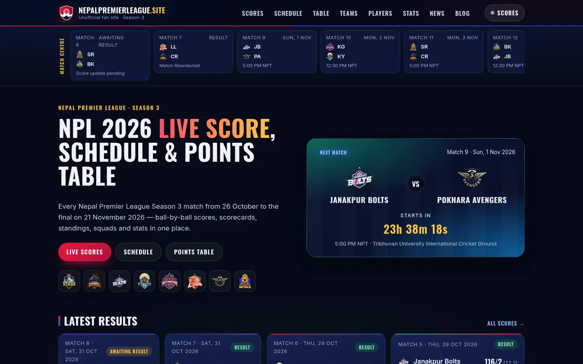 NepalPremierLeague.site website screenshot