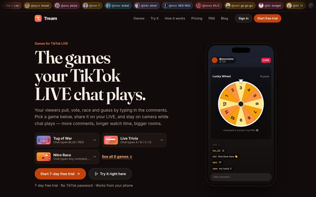 Tream website screenshot